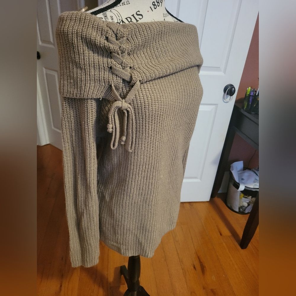 Off shoulder Tan Sweater